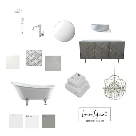 Gray Glam Bathroom Interior Design Mood Board by Laura G on Style Sourcebook