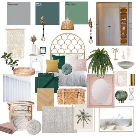 Boho bedroom green Interior Design Mood Board by angelamitrevska on Style Sourcebook
