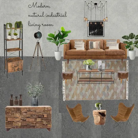 Modern Natural Industrial Living room Interior Design Mood Board by bayyinah utami on Style Sourcebook