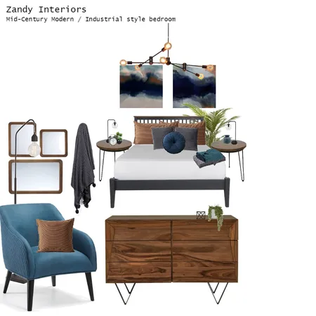 Mid-Century Modern / Industrial Bedroom Interior Design Mood Board by Zandy Interiors on Style Sourcebook