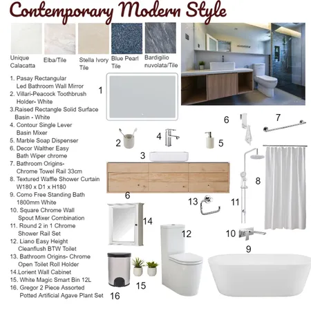 Contemporary Style Toilet & Bath Interior Design Mood Board by Richard_IDI on Style Sourcebook