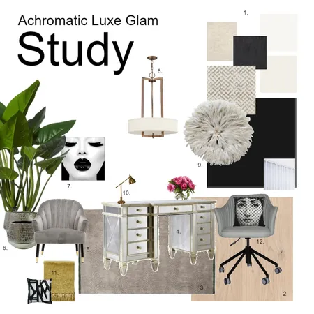 Achromatic Luxe Glam Office Interior Design Mood Board by Studio 33 on Style Sourcebook