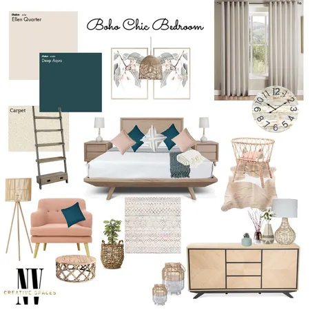 Boho Chic Bedroom Interior Design Mood Board by NV Creative Spaces on Style Sourcebook