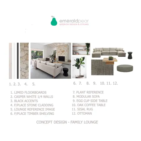 CONCEPT -FAMILY LOUNGE Interior Design Mood Board by Emerald Pear  on Style Sourcebook