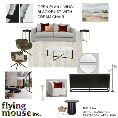 Living - Rust/Black & Cream chair Interior Design Mood Board by Flyingmouse inc on Style Sourcebook