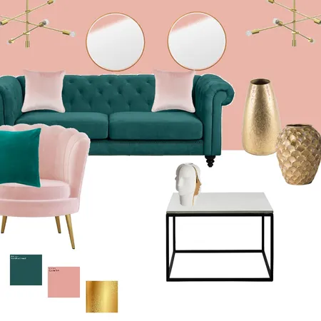 Living room pink green gold Interior Design Mood Board by dekel on Style Sourcebook