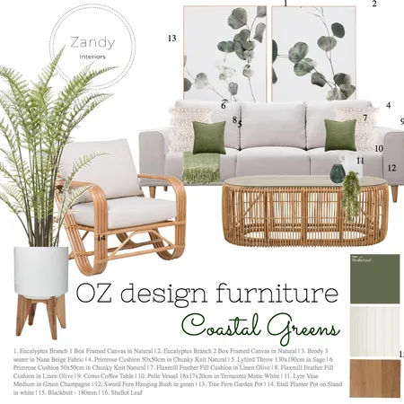 Coastal Greens Oz Design Furniture Interior Design Mood Board by Zandy Interiors on Style Sourcebook