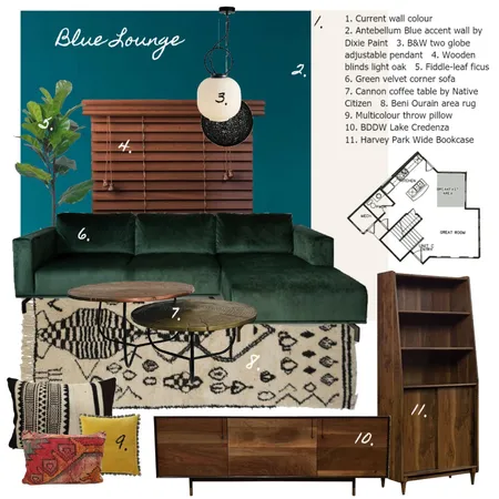 Clay Avenue Lounge Blue Interior Design Mood Board by Valeria on Style Sourcebook