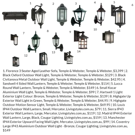 Outdoor Front Portico Lights Black Interior Design Mood Board by savvygirl1504 on Style Sourcebook