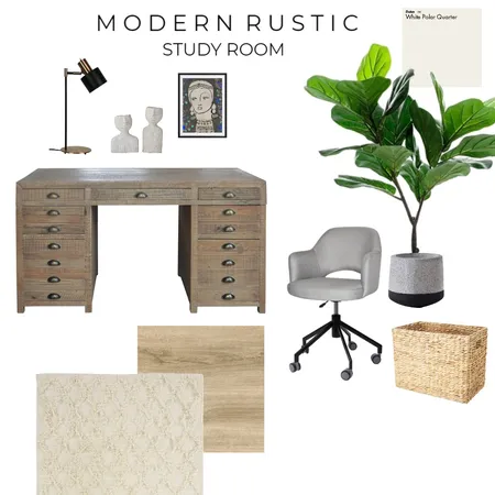 Modern Rustic Study Room Interior Design Mood Board by zahraalibasye_interiors on Style Sourcebook