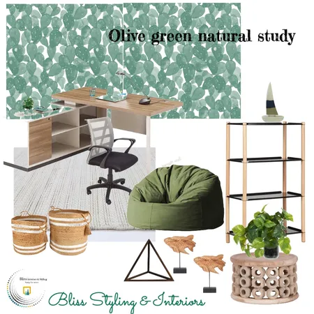 Olive green and wood study Interior Design Mood Board by Bliss Styling & Interiors on Style Sourcebook