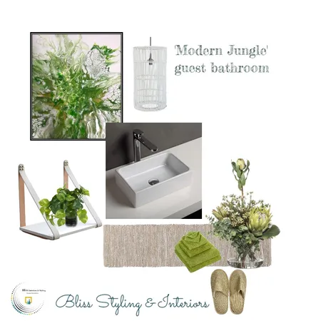 Modern jungle guest bathroom Interior Design Mood Board by Bliss Styling & Interiors on Style Sourcebook