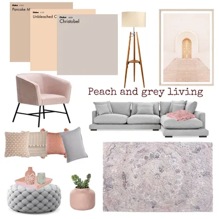 Peach and grey family living Interior Design Mood Board by interiorology on Style Sourcebook