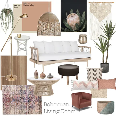 Bohemian Living Room Interior Design Mood Board by ashley.ferguson5 on Style Sourcebook