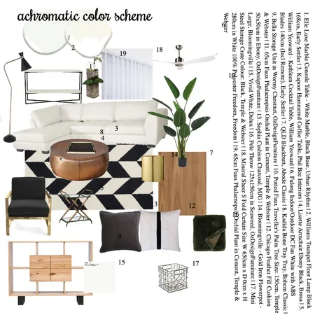 Achromatic Living Room Interior Design Mood Board by keeshak on Style Sourcebook