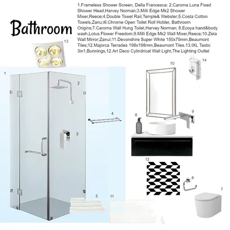 Acromatic Bathroom Interior Design Mood Board by SharonFitz on Style Sourcebook
