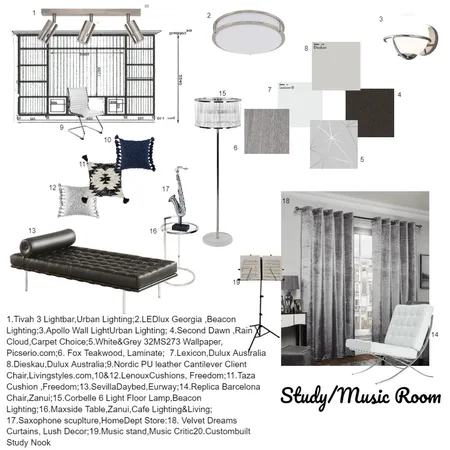Study/Music Room Interior Design Mood Board by SharonFitz on Style Sourcebook