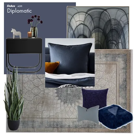Moody blue bedroom Interior Design Mood Board by Sarah Mckenzie on Style Sourcebook