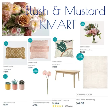 Kmart Blush & Mustard Interior Design Mood Board by Kohesive on Style Sourcebook