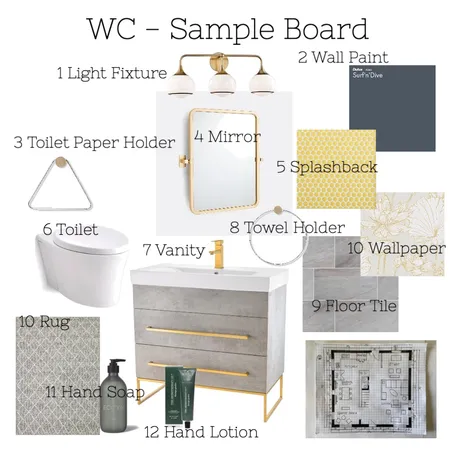WC Sample Board - Guest Bathroom Interior Design Mood Board by Shari Dang on Style Sourcebook