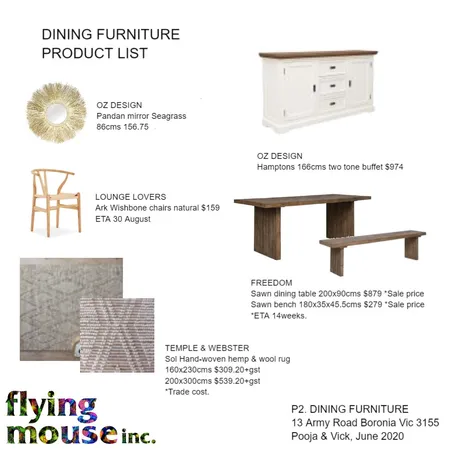 Pooja- P2. Product list: Dining Furniture Interior Design Mood Board by Flyingmouse inc on Style Sourcebook