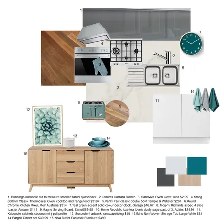 IDI Assignment 10 sample board - Ambers kitchen in teal sample board Interior Design Mood Board by mtammyb on Style Sourcebook