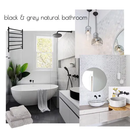 Black and grey natural bathroom Interior Design Mood Board by sarahsnowchic on Style Sourcebook