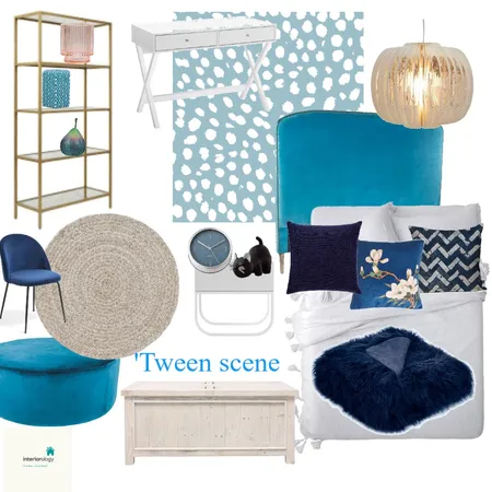 Tween bedroom makeover - aqua with blue and gold accents Interior Design Mood Board by interiorology on Style Sourcebook