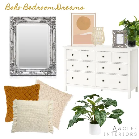 Shelby's Boho Bedroom Dresser & Mirror Wall Interior Design Mood Board by awolff.interiors on Style Sourcebook