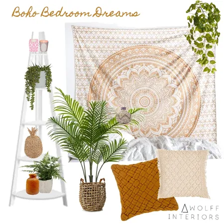 Shelby's Boho Bedroom Plant Stand Interior Design Mood Board by awolff.interiors on Style Sourcebook