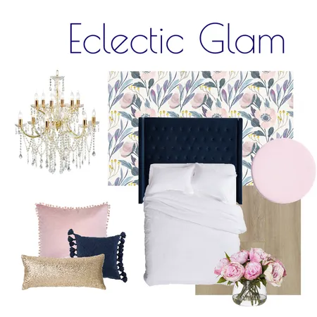 Eclectic Glam Bedroom Flatlay Interior Design Mood Board by Kohesive on Style Sourcebook