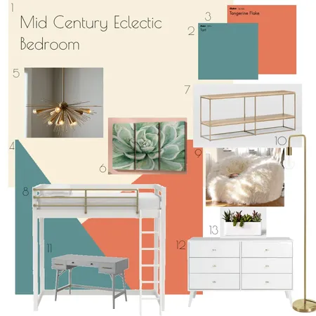 Mid Century Eclectic Bedroom Interior Design Mood Board by Newgirl1994 on Style Sourcebook