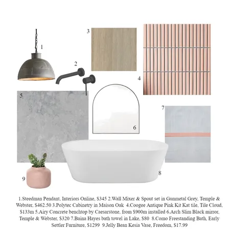 Pink + Grey Matte Bathroom Interior Design Mood Board by mooloolaba_lifestyle on Style Sourcebook