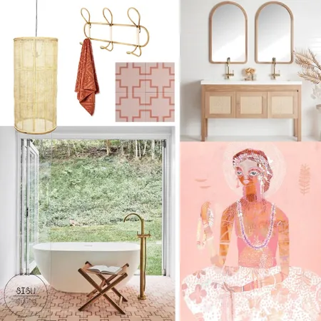 pink bohemian bathroom Interior Design Mood Board by Sisu Styling on Style Sourcebook