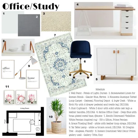 Monochromatic Blue Office/Study with pink accent Interior Design Mood Board by Sarstally on Style Sourcebook