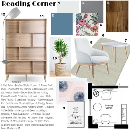 Reading Corner Monochromatic Blue with pink accent Interior Design Mood Board by Sarstally on Style Sourcebook