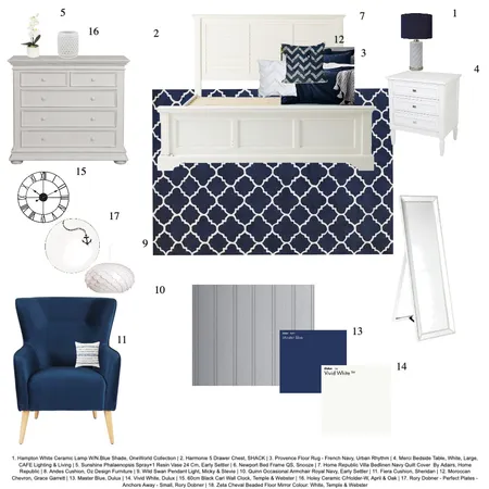 Hamptons Bedroom Interior Design Mood Board by KellyMichelle on Style Sourcebook