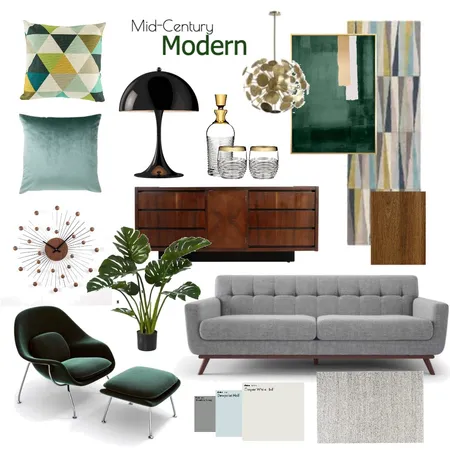 Mid-Century Modern Living Room Interior Design Mood Board by Lisa Fleming on Style Sourcebook