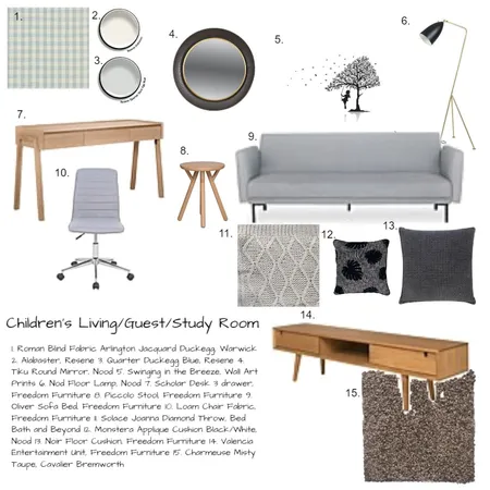 Children's Living/Guest/Study Sample Board Interior Design Mood Board by Christina Clifford on Style Sourcebook