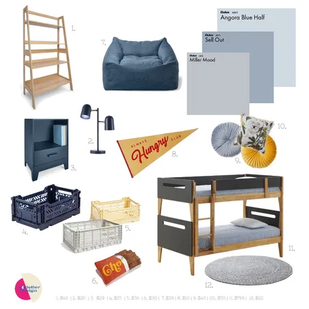 Hi-Low Blue Kids Room Interior Design Mood Board by Singular Style Design on Style Sourcebook