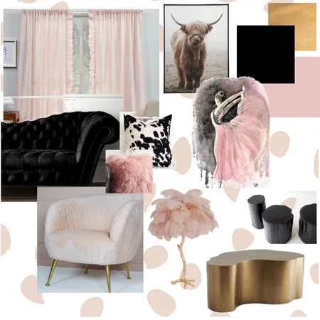 Pink Gold and Black cow inspired living room Interior Design Mood Board by 77Snowman on Style Sourcebook
