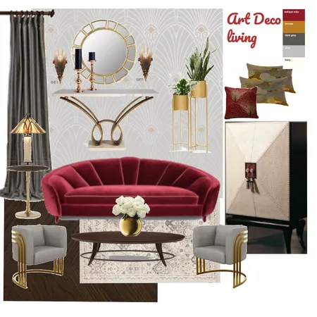 art deco red living Interior Design Mood Board by Dyassa on Style Sourcebook
