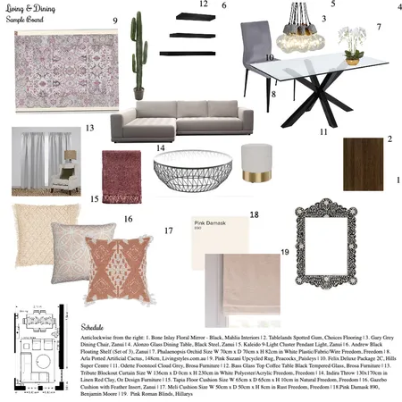 Living & Dining Sample Board Interior Design Mood Board by ZainabElhaj on Style Sourcebook