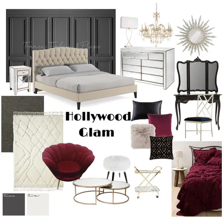 Hollywood Glam bedroom Interior Design Mood Board by sharnialberni on Style Sourcebook