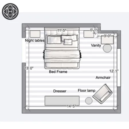 Glam Bedroom Floorplan Interior Design Mood Board by RitaPolak10 on Style Sourcebook