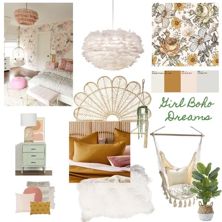 Girl Boho Bedroom Interior Design Mood Board by leilinliu on Style Sourcebook