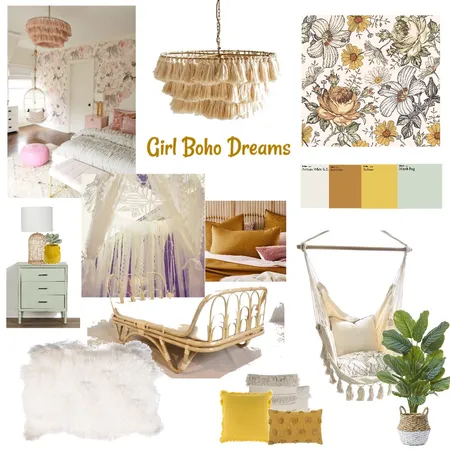 Girl Boho Bedroom Interior Design Mood Board by leilinliu on Style Sourcebook
