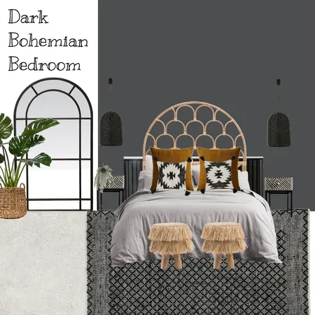 Dark Bohemian Bedroom Interior Design Mood Board by Orange Blossom Interiors on Style Sourcebook