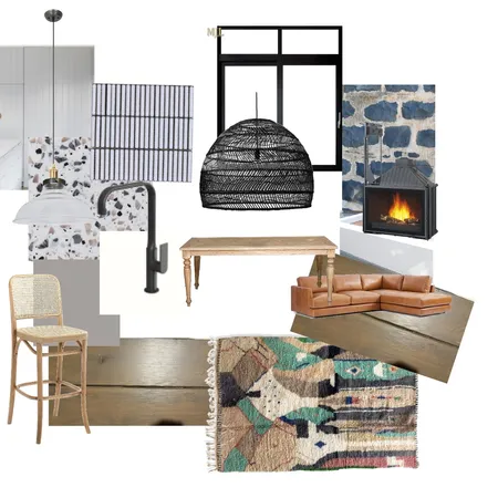 Living area and Kitchen with black Interior Design Mood Board by ashtilk21 on Style Sourcebook