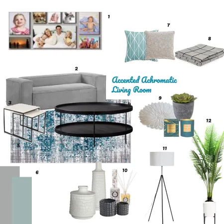 Accented achromatic Living Room Interior Design Mood Board by nazrana786 on Style Sourcebook